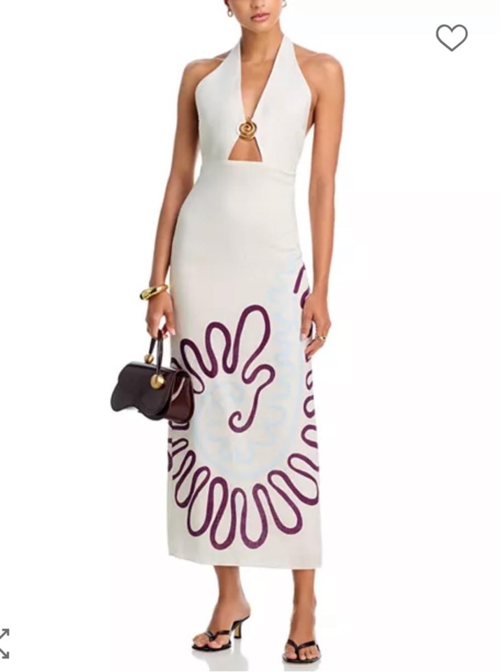Cala de la Cruz Clara Ivory Halter Maxi Dress Purple Graphic Detail Small NWT